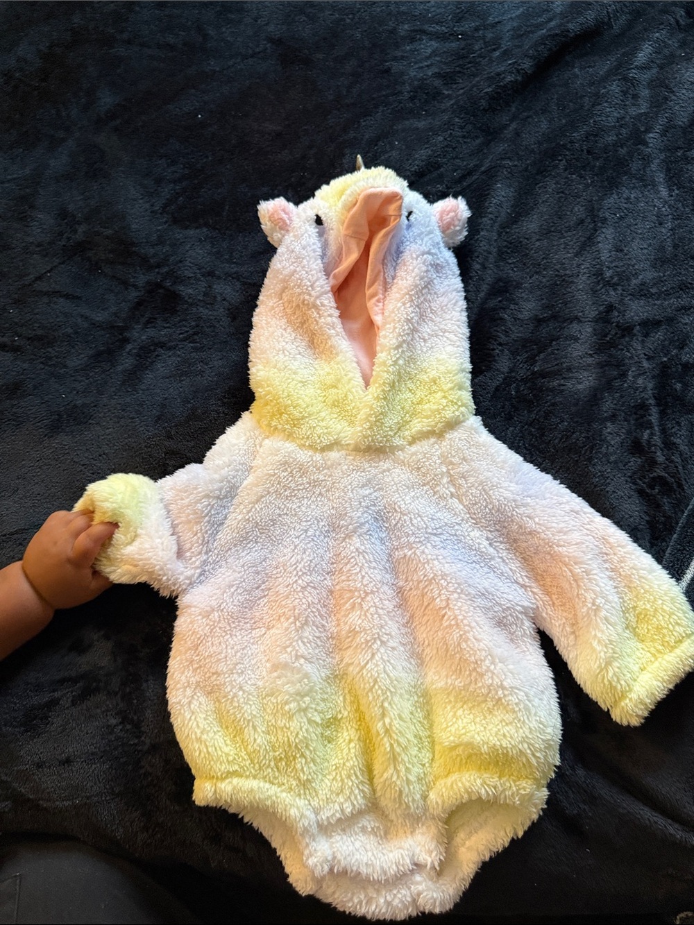 Old Navy Pastel Yellow Plush Hooded Baby One-Piece